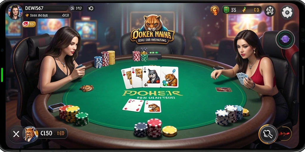 Screenshot gameplay DEWI567 menampilkan aksi seru di meja poker.