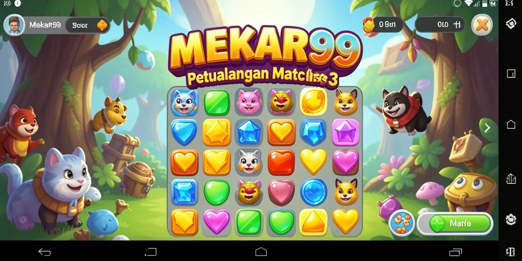 Gameplay seru dalam MEKAR99 saat mencocokkan permata.