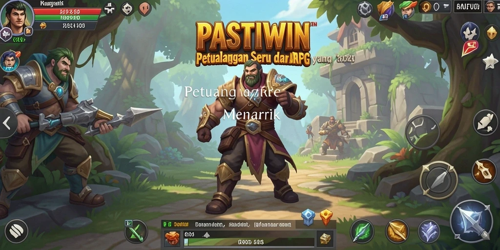 Screenshot gameplay PASTIWIN menampilkan pertempuran epik dalam dunia fantasi.