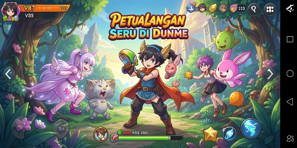 Tampilan gameplay <strong>V87</strong> dengan karakter anime dalam aksi seru.