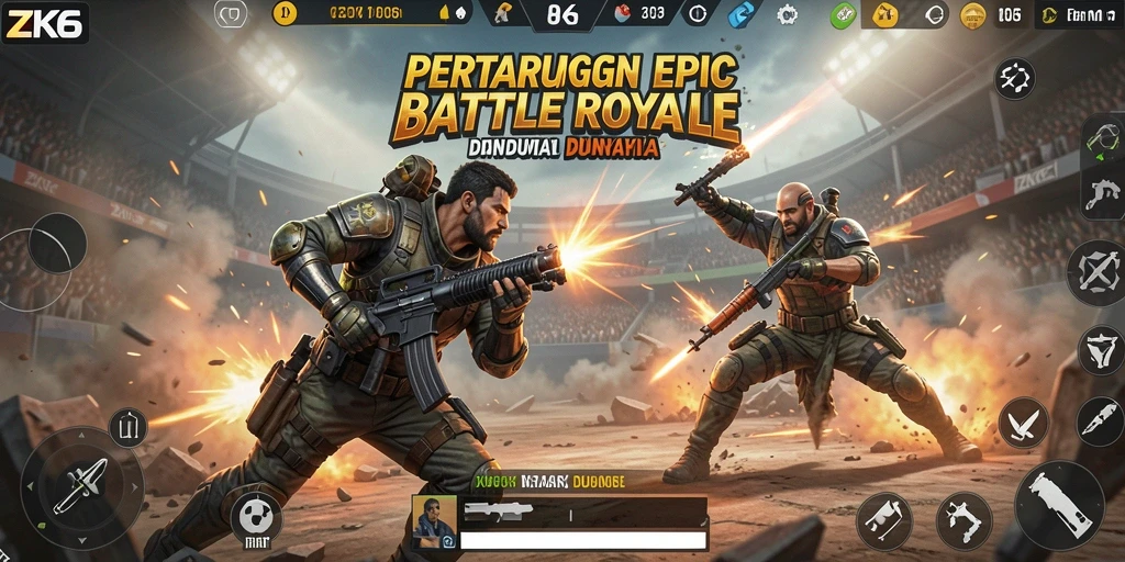 Tampilan gameplay seru di ZK6 dengan pertempuran intens Battle Royale.